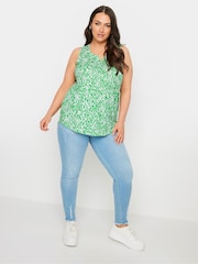 Yours Curve Green Sleeveless Pintuck Henley 100% Cotton Vest - Image 5 of 6