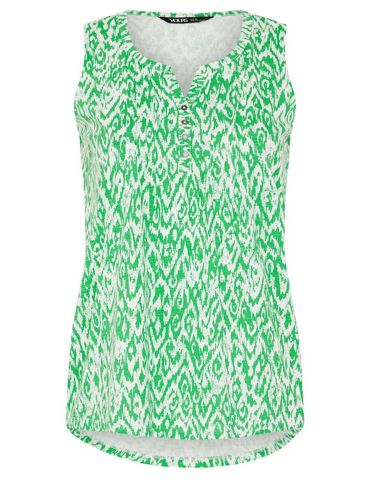 Yours Curve Green Sleeveless Pintuck Henley 100% Cotton Vest - Image 6 of 6
