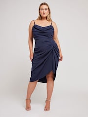 Yours Curve Blue LONDON Curve Cowl Neck Gathered Dress - Image 4 of 5