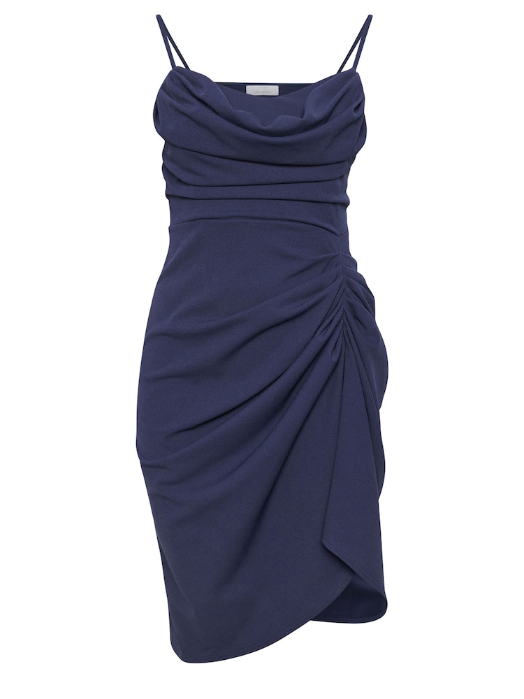 Yours Curve Blue LONDON Curve Cowl Neck Gathered Dress - Image 5 of 5