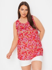 Yours Curve Pink Ground Print Swing Vest Top - Image 1 of 5