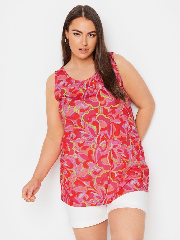 Yours Curve Pink Ground Print Swing Vest Top - Image 1 of 5