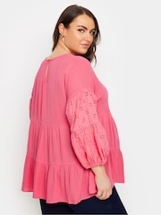 Yours Curve Pink Maternity Tiered Top With Broderie Sleeves - Image 3 of 5