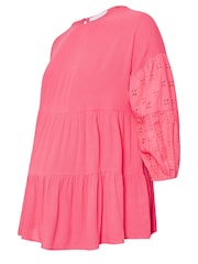 Yours Curve Pink Maternity Tiered Top With Broderie Sleeves - Image 5 of 5