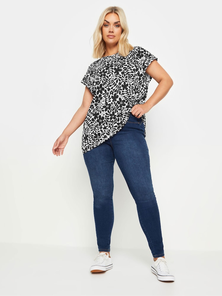 Yours Curve Black 100% Cotton Grown On Sleeve T-Shirt - Image 2 of 5