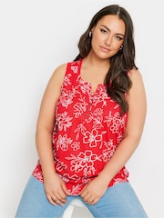 Yours Curve Red Sleeveless Pintuck Henley 100% Cotton Vest - Image 1 of 6