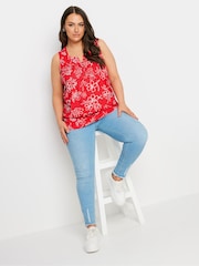 Yours Curve Red Sleeveless Pintuck Henley 100% Cotton Vest - Image 2 of 6