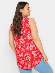 Yours Curve Red Sleeveless Pintuck Henley 100% Cotton Vest - Image 3 of 6