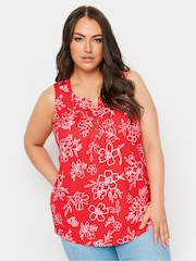 Yours Curve Red Sleeveless Pintuck Henley 100% Cotton Vest - Image 5 of 6