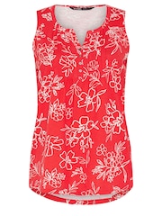 Yours Curve Red Sleeveless Pintuck Henley 100% Cotton Vest - Image 6 of 6