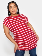 Yours Curve Red 100% Cotton Grown On Sleeve T-Shirt - Image 2 of 6