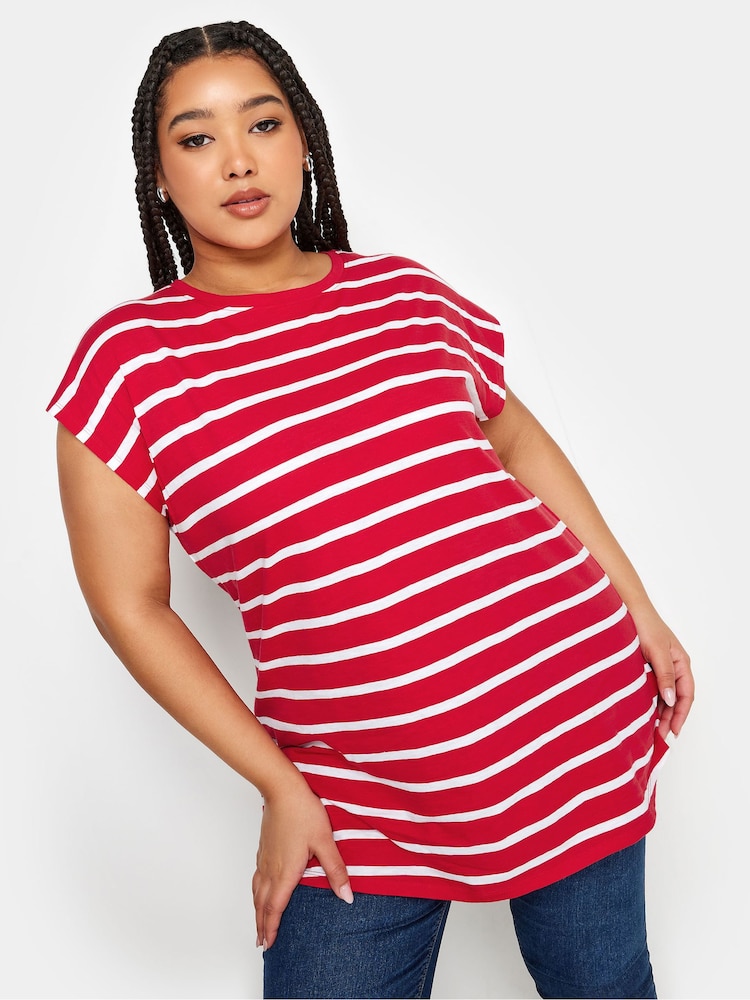 Yours Curve Red 100% Cotton Grown On Sleeve T-Shirt - Image 2 of 6