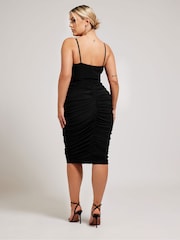 Yours Curve Black Diamante Strap Corset Ruched Dress - Image 3 of 5