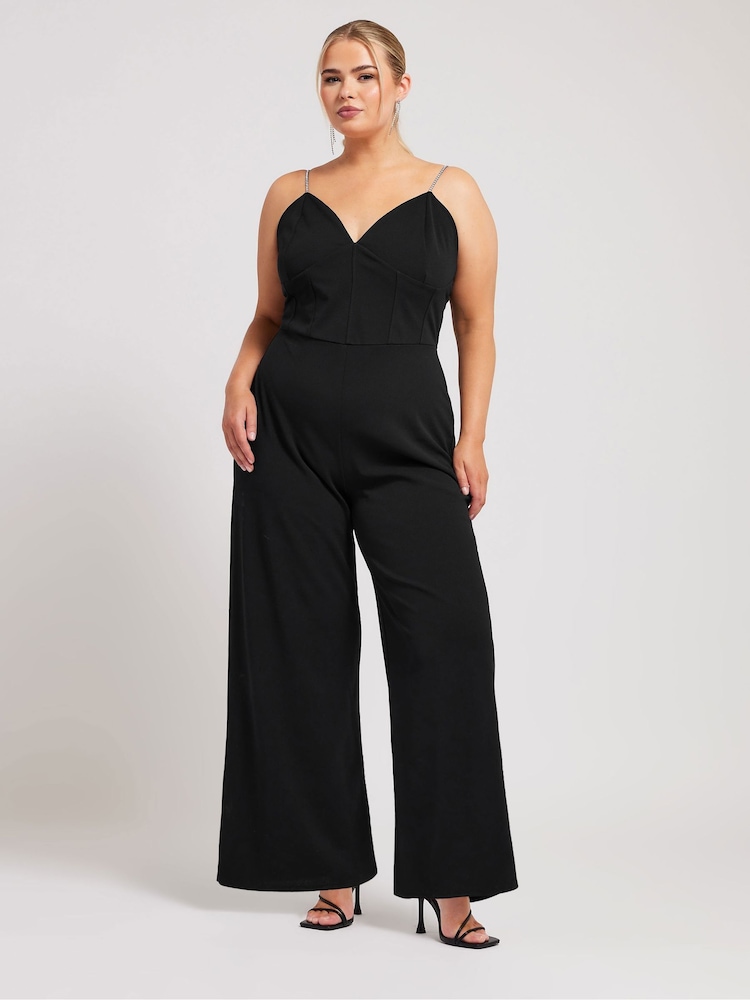 Yours Curve LONDON Diamante Corset Jumpsuit - Imagen 1 de 5