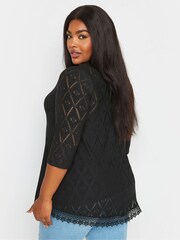 Yours Curve Black Broderie Pleated Front Top - Image 2 of 5