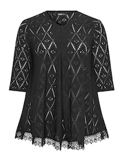 Yours Curve Black Broderie Pleated Front Top - Image 5 of 5