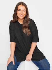 Yours Curve Black Oversized Textured Top - Image 1 of 5
