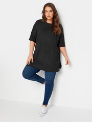 Yours Curve Black Oversized Textured Top - Image 2 of 5