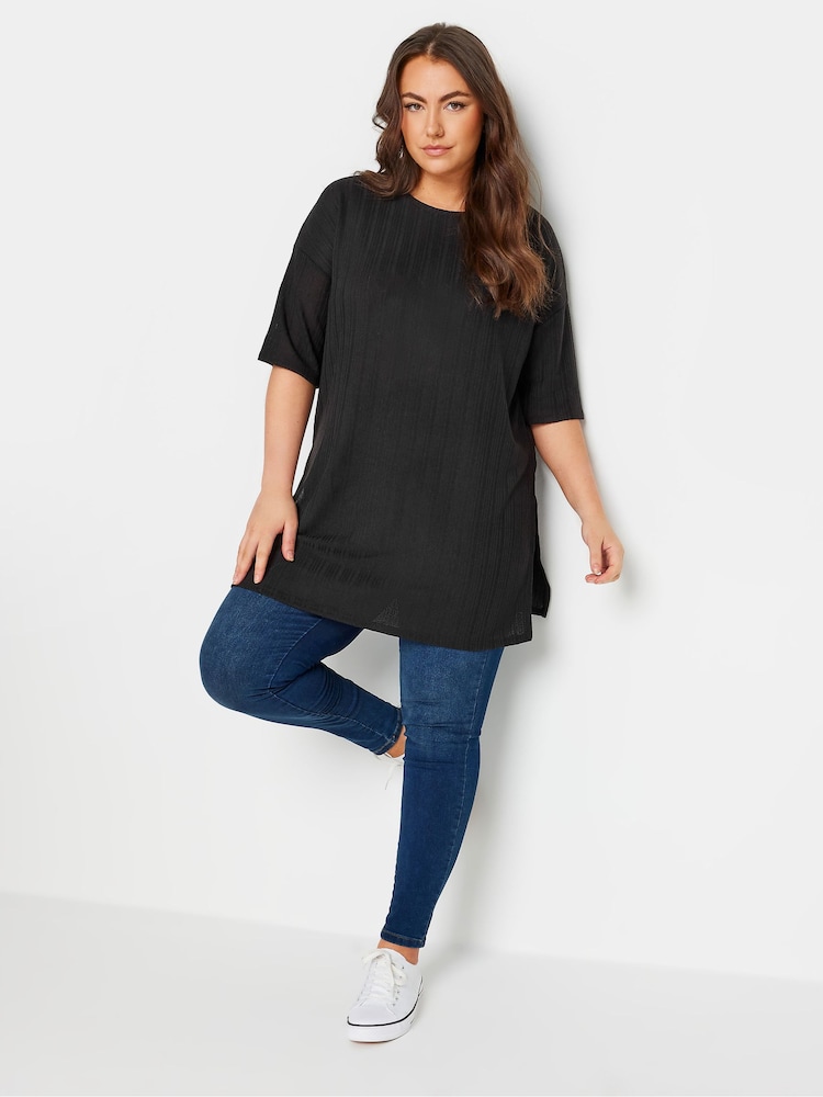 Yours Curve Black Oversized Textured Top - Image 2 of 5