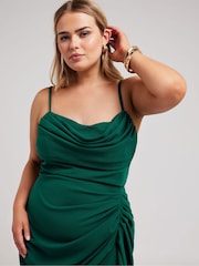 Yours Curve Green LONDON Curve Cowl Neck Gathered Dress - Image 2 of 5