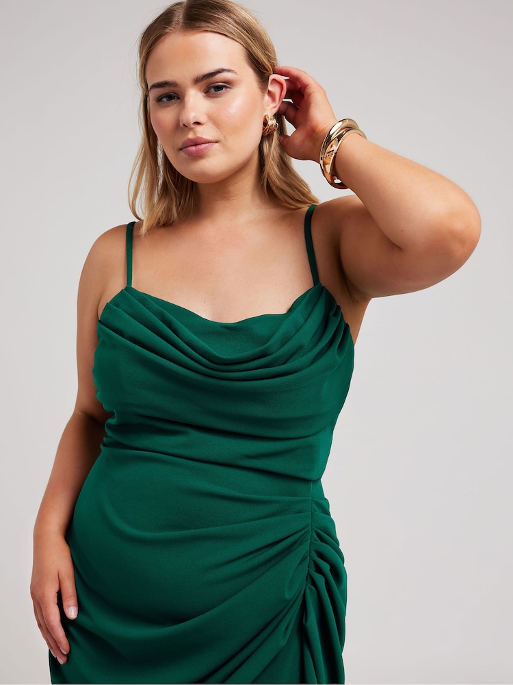 Grün - Yours Curve LONDON Curve Cowl Neck Gathered Dress - Bild 2 von 5 Grün - Yours Curve LONDON Curve Cowl Neck Gathered Dress - Bild 2 von 5