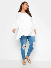 Yours Curve White Maternity Tiered Top With Broderie Sleeves - Image 2 of 5
