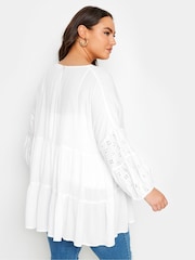 Yours Curve White Maternity Tiered Top With Broderie Sleeves - Image 3 of 5