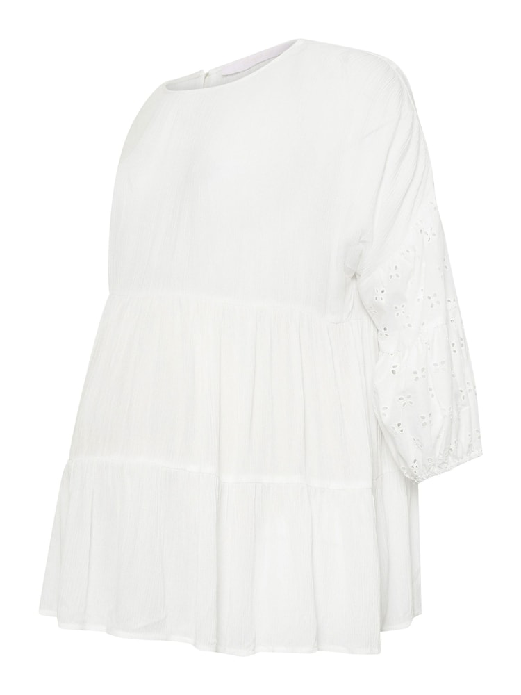 Yours Curve White Maternity Tiered Top With Broderie Sleeves - Image 5 of 5