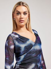 Yours Curve Purple London Mesh Abstract Print Top - Image 2 of 5