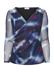 Yours Curve Purple London Mesh Abstract Print Top - Image 5 of 5