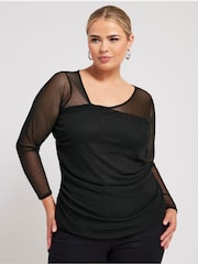 Yours Curve Black London Asymmetric Neck Top - Image 1 of 5