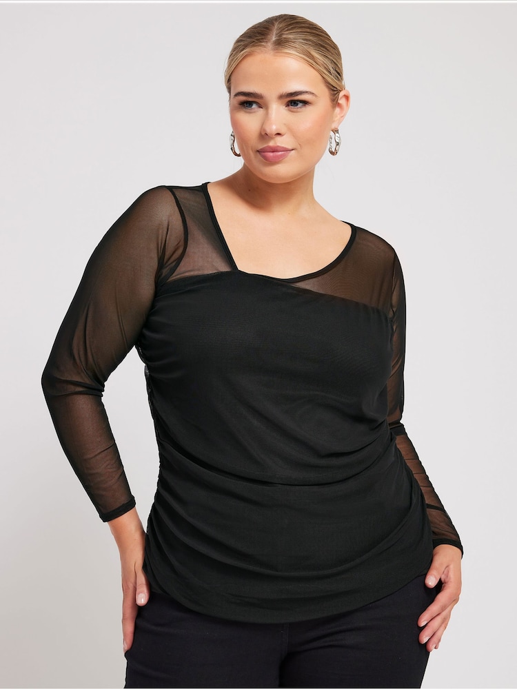 Yours Curve Black London Asymmetric Neck Top - Image 1 of 5