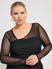 Yours Curve Black London Asymmetric Neck Top - Image 4 of 5