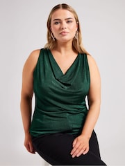 Yours Curve Green YOURS LONDON  Metallic Cowl Neck Top - Image 1 of 5