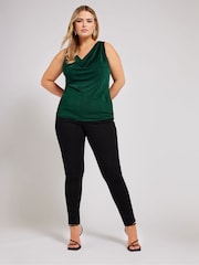 Yours Curve Green YOURS LONDON  Metallic Cowl Neck Top - Image 2 of 5
