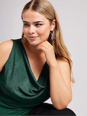 Yours Curve Green YOURS LONDON  Metallic Cowl Neck Top - Image 4 of 5
