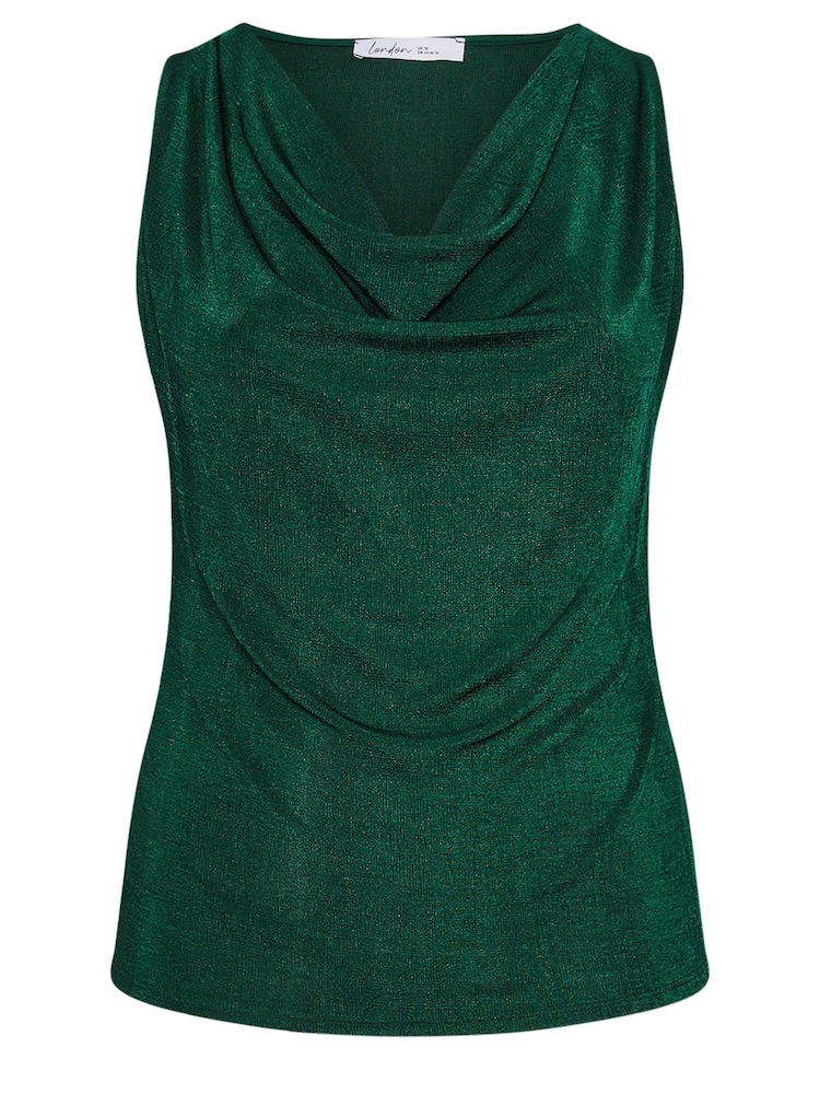 Yours Curve Green YOURS LONDON  Metallic Cowl Neck Top - Image 5 of 5