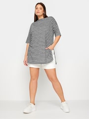 Yours Curve Black Denim Stripe Oversized Linen T-Shirt - Image 2 of 5