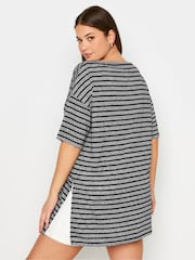 Yours Curve Black Denim Stripe Oversized Linen T-Shirt - Image 3 of 5