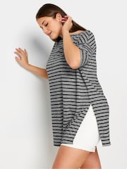 Yours Curve Black Denim Stripe Oversized Linen T-Shirt - Image 4 of 5