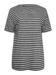 Yours Curve Black Denim Stripe Oversized Linen T-Shirt - Image 5 of 5