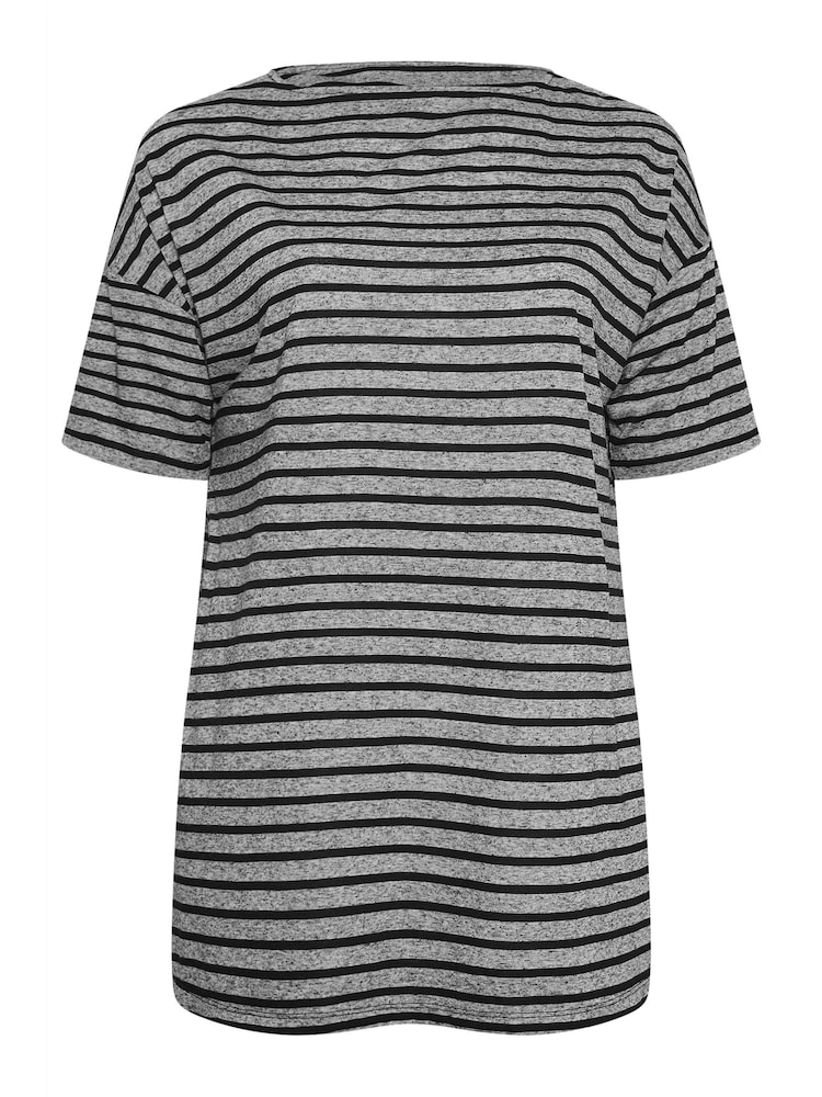 Yours Curve Black Denim Stripe Oversized Linen T-Shirt - Image 5 of 5