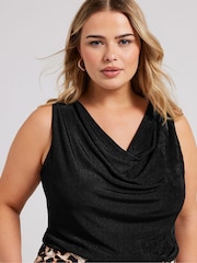 Yours Curve Black YOURS LONDON  Metallic Cowl Neck Top - Image 4 of 5