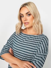 Yours Curve Blue Stripe Oversized Linen T-Shirt - Image 4 of 5
