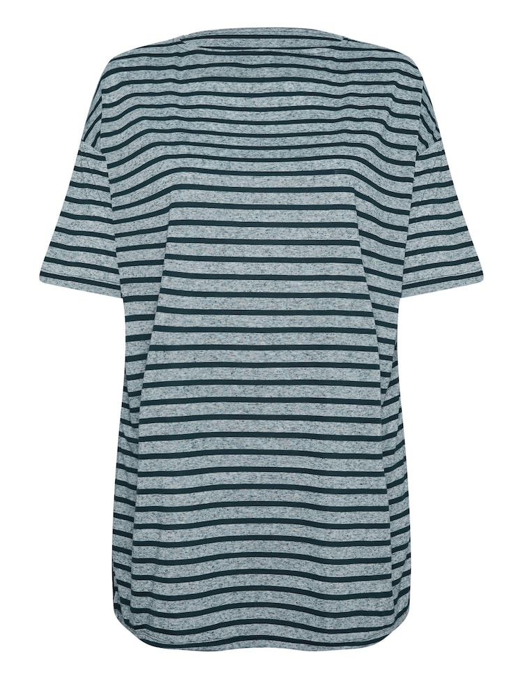 Yours Curve Blue Stripe Oversized Linen T-Shirt - Image 5 of 5