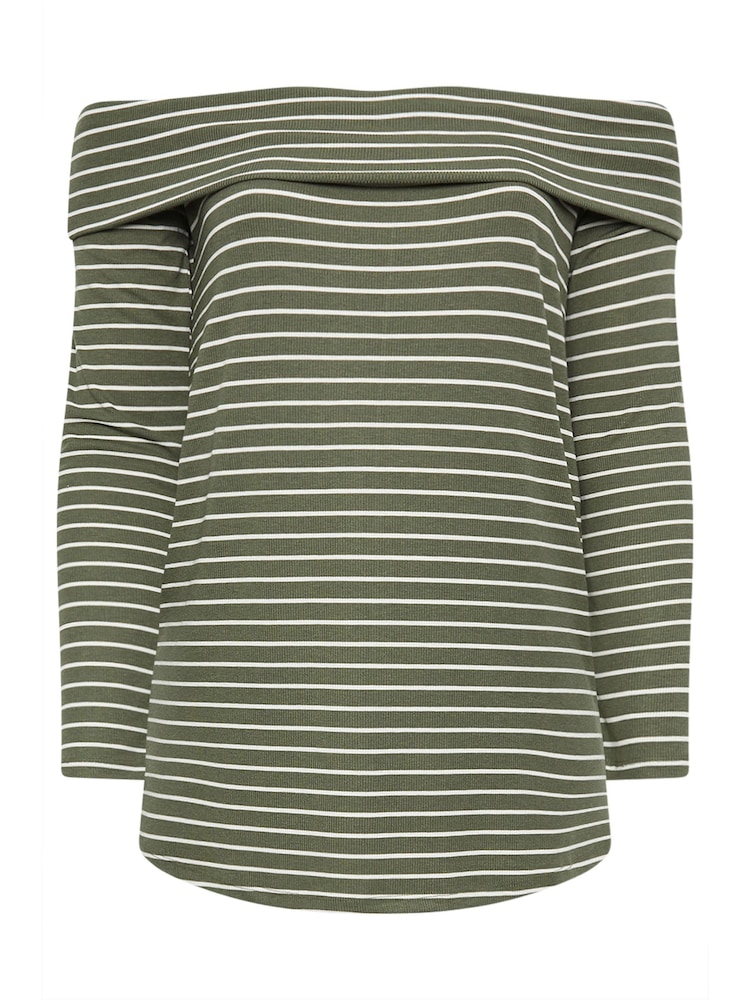 Yours Curve Green Stripe Long Sleeve Bardot Top - Image 6 of 6