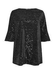 Yours Curve Black Velvet Sequin Top - Image 6 of 6