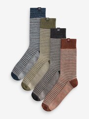 Blue/Black/Green 4 Pack Textured Stripe Heavyweight Socks - Image 1 of 7