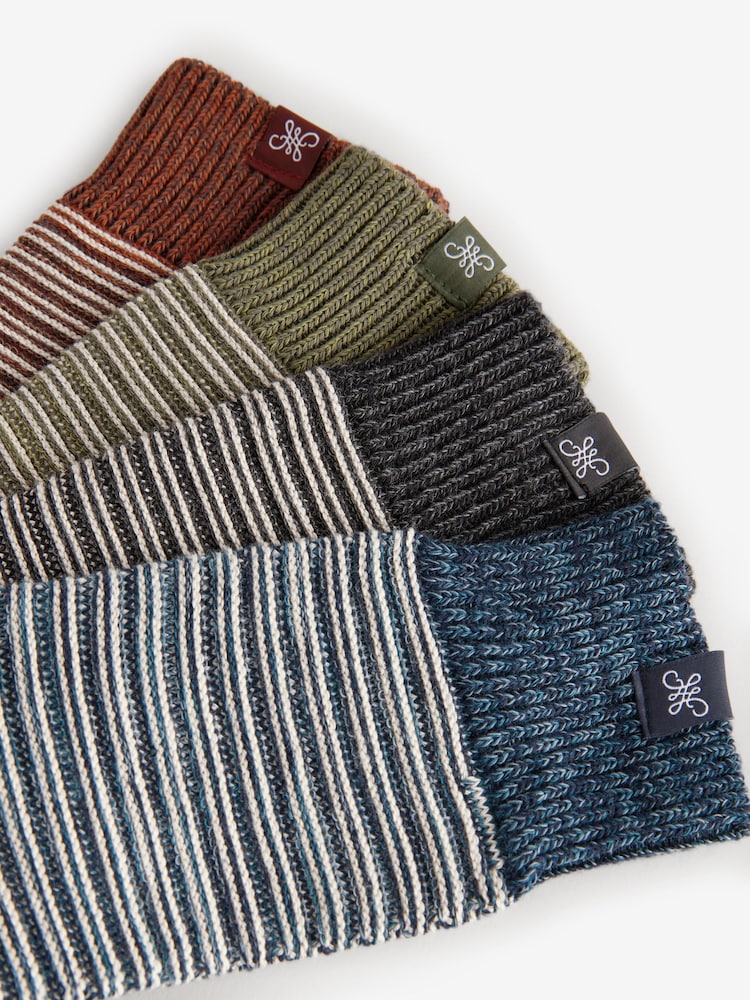 Blue/Black/Green 4 Pack Textured Stripe Heavyweight Socks - Image 2 of 7