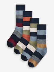 Green/Blue Rugby Stripe Heavyweight Socks 4 Pack - Image 1 of 7